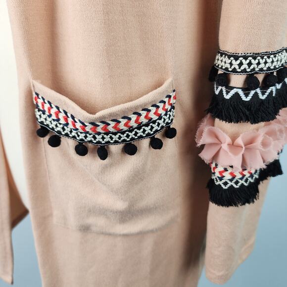 Hipster Row Women’s MEDIUM Pink Boho Duster Cardigan Sweater Open Front Long - Picture 6 of 15